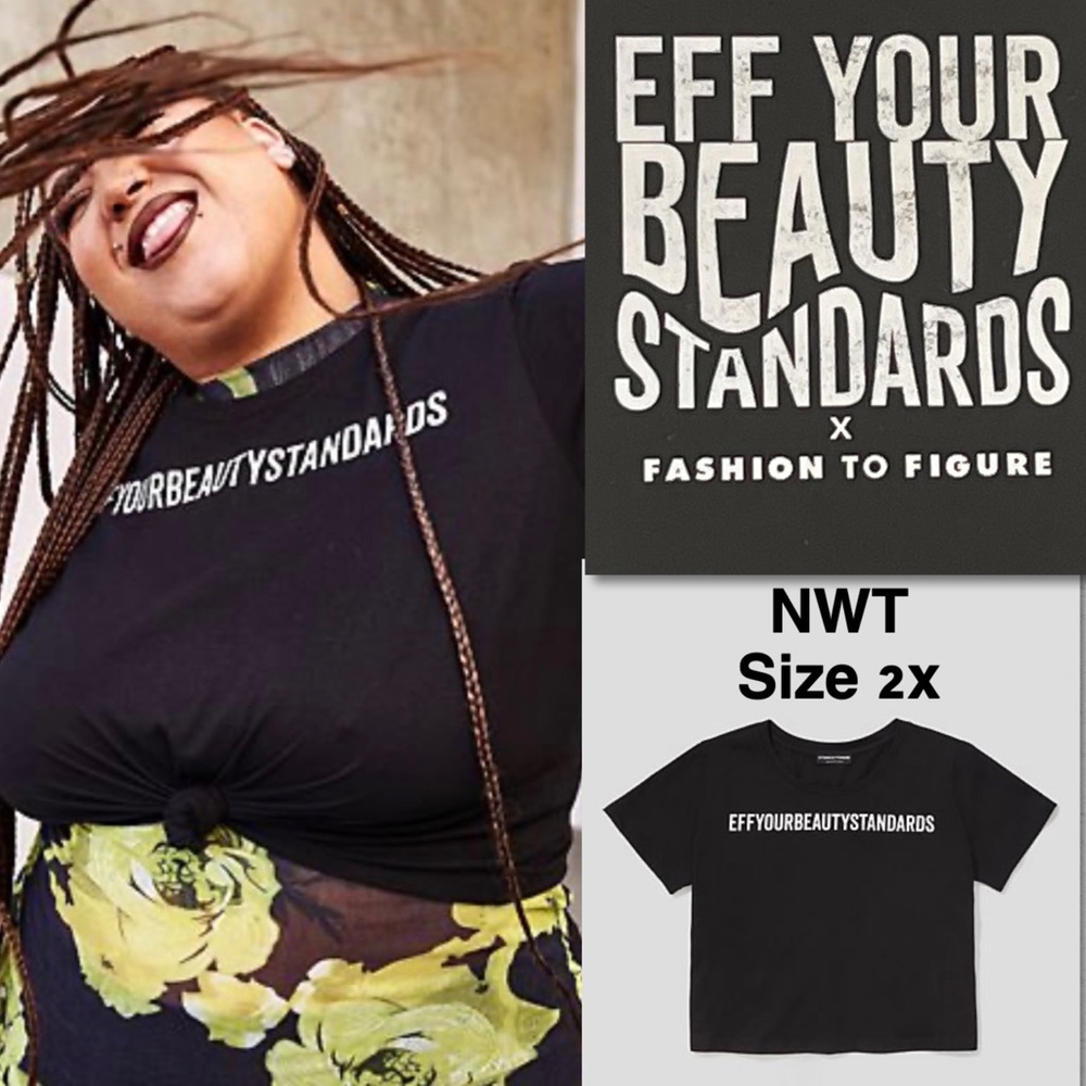Fashion To Figure Black “EYBS” Graphic Crop Tee 2X